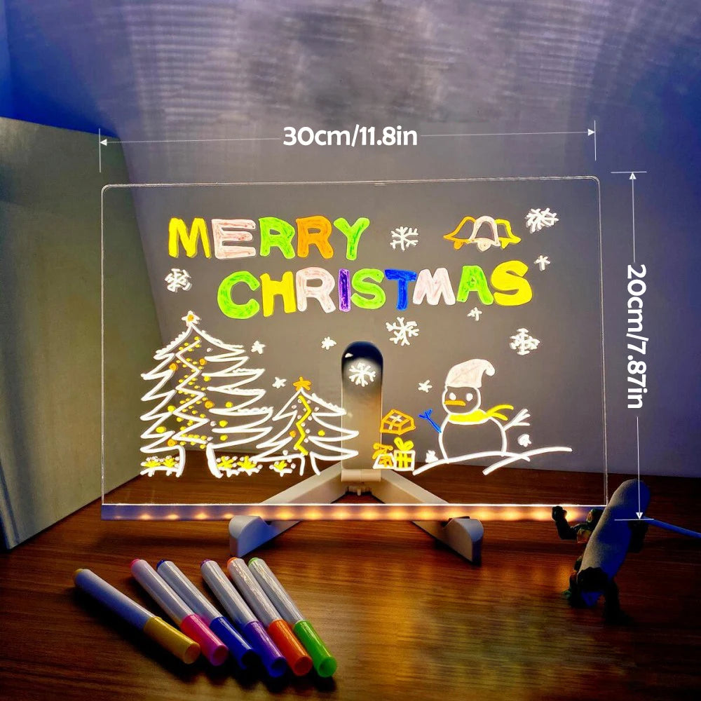 GlowBoard™ LED Message & Drawing Board – 7 Pens + Night Light