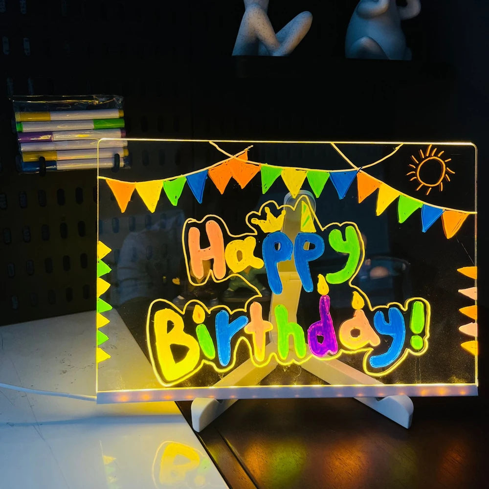 GlowBoard™ LED Message & Drawing Board – 7 Pens + Night Light
