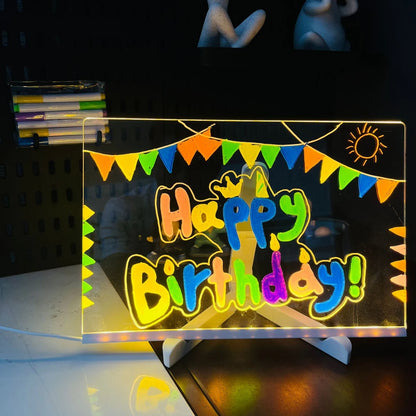 GlowBoard™ LED Message & Drawing Board – 7 Pens + Night Light
