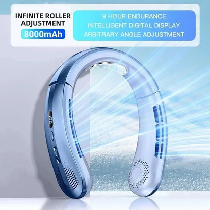 BreezyFlow™ 8000mAh Neck Fan – Hands-Free, Bladeless, Rechargeable Cooling