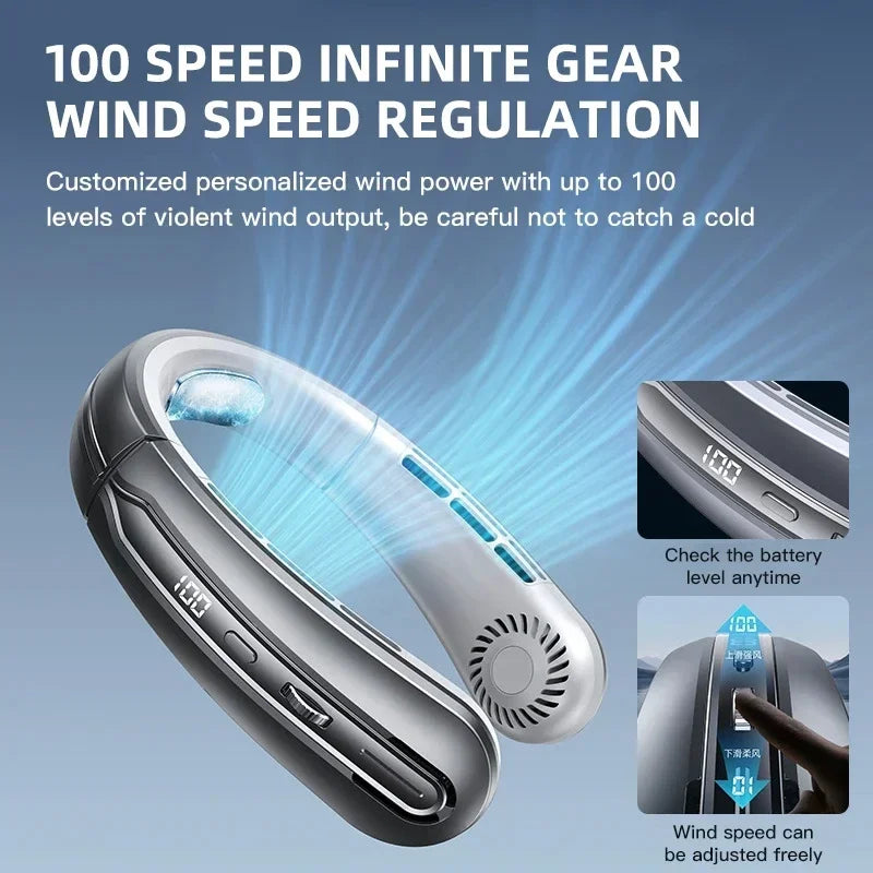 BreezyFlow™ 8000mAh Neck Fan – Hands-Free, Bladeless, Rechargeable Cooling