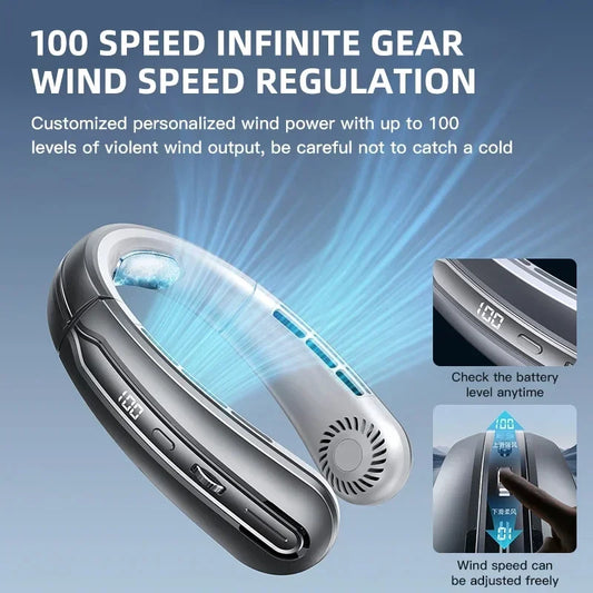 BreezyFlow™ 8000mAh Neck Fan – Hands-Free, Bladeless, Rechargeable Cooling