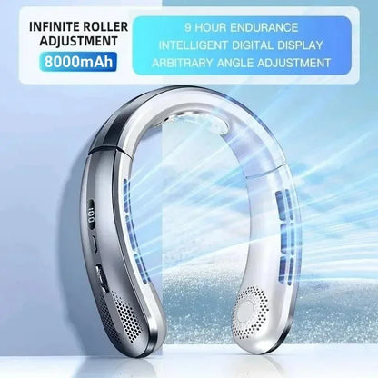 BreezyFlow™ 8000mAh Neck Fan – Hands-Free, Bladeless, Rechargeable Cooling