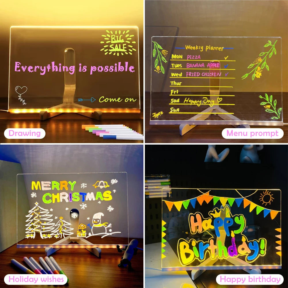 GlowBoard™ LED Message & Drawing Board – 7 Pens + Night Light