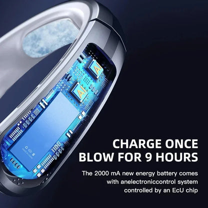 BreezyFlow™ 8000mAh Neck Fan – Hands-Free, Bladeless, Rechargeable Cooling