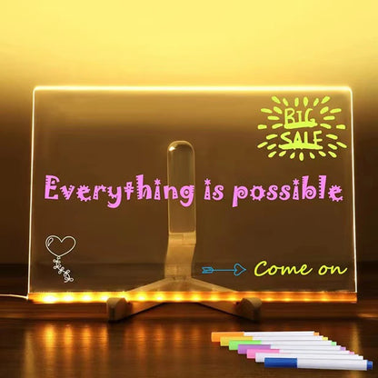 GlowBoard™ LED Message & Drawing Board – 7 Pens + Night Light