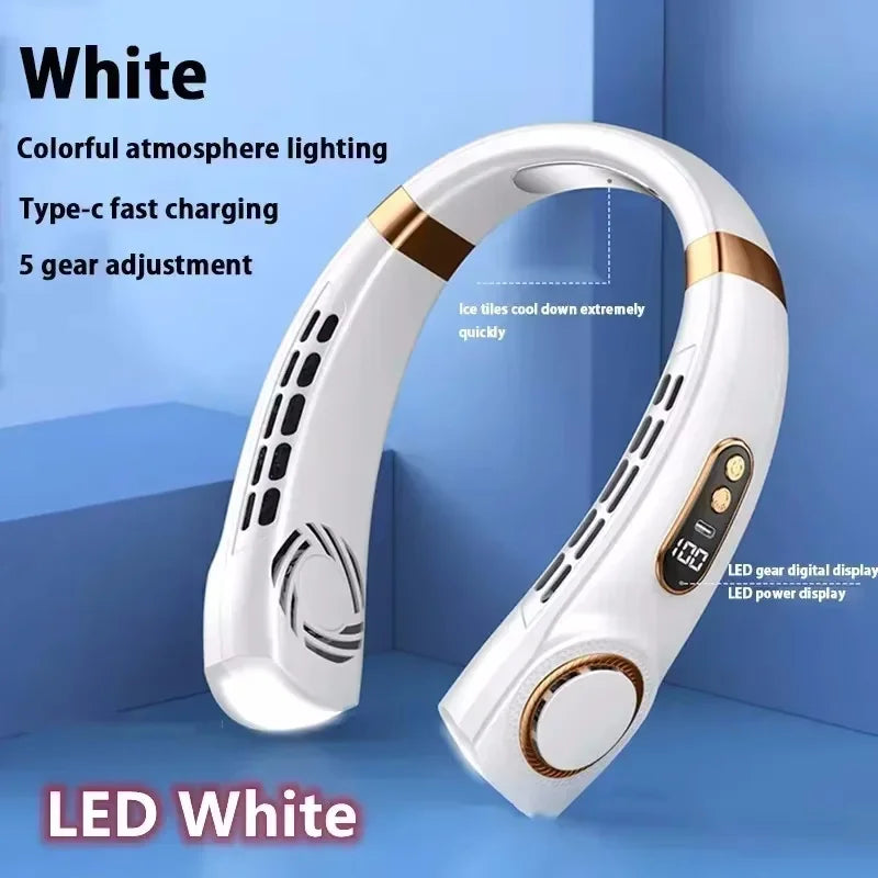 BreezyFlow™ 8000mAh Neck Fan – Hands-Free, Bladeless, Rechargeable Cooling