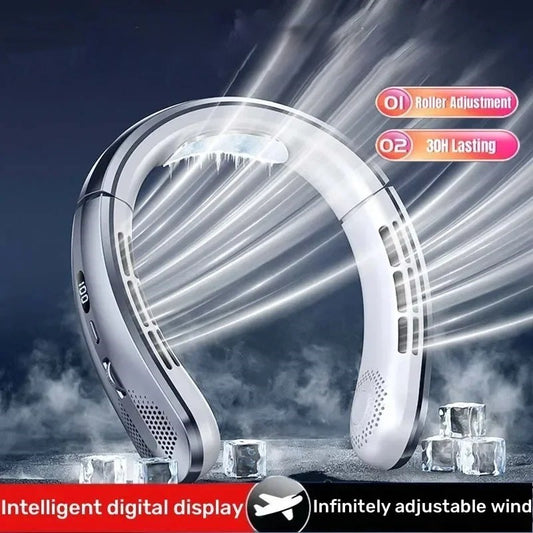 BreezyFlow™ 8000mAh Neck Fan – Hands-Free, Bladeless, Rechargeable Cooling