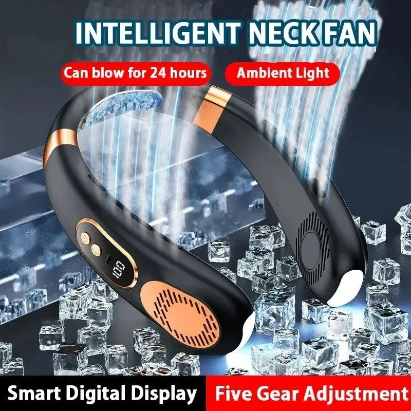 BreezyFlow™ 8000mAh Neck Fan – Hands-Free, Bladeless, Rechargeable Cooling
